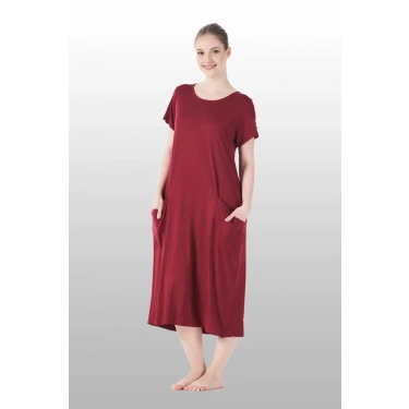 Estiva 25234 Kadın Likra Viskon Kısa Kol Cepli Midi Elbise