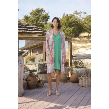 Etnik Deseni Ve Dantelli Sabahlık Takımı