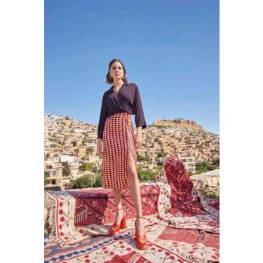 Etnik Desenli Saten Etek Takımı