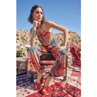 Etnik Desenli Saten Tulum