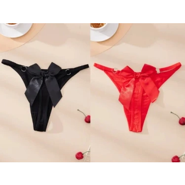 Fantezi Kadın 2li Fiyonklu Halkalı Tanga