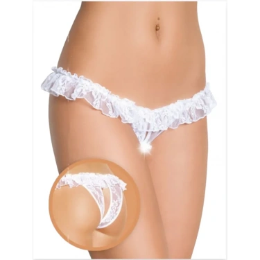 Fantezi Üstü Fırfırlı Ağı Açık Beyaz Dantel Tanga - String