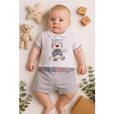 Gömlek Desenli Erkek Bebek Tulumu