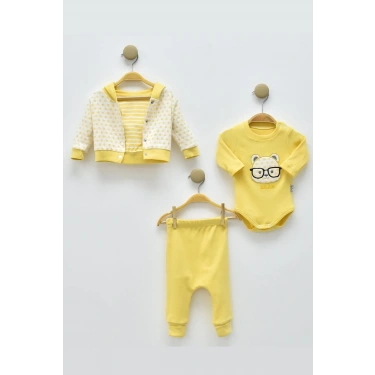 Gözlüklü Bear Puan Desenli 3lü Erkek Bebek Takımı