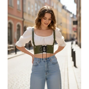 Haki Kadın Kemer Bağcıklı Korse Bel Aksesuarı - Brf1429