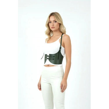 Haki Renk Kalın Kadın Kemeri, Deri Kemer Harness - Brf605