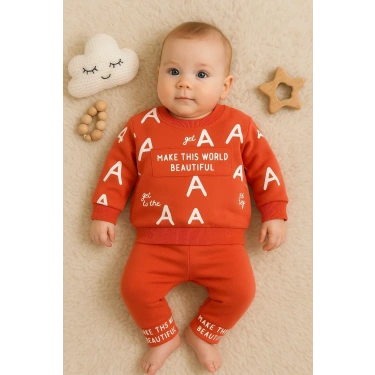 Harf Baskılı 2li % 100 Pamuk Erkek Bebek Takımı