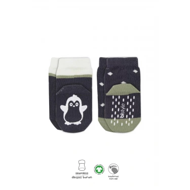 Hayvan Figürlü Kaymaz Erkek Soket Çorap 2li  Antrasit