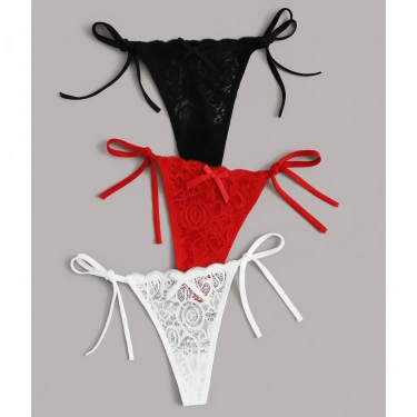 Kadın 3lü Dantelli Yandan Bağlamalı Seksi Tanga