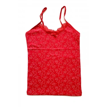 Kadın Askılı Desenli Atlet Dantelli Empirme Pamuklu Penye D9