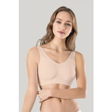 Kadın Gri Kalın Askılı Çıkarılabilir Pedli Örme Seamless Dikişsiz Basic Büstiyer