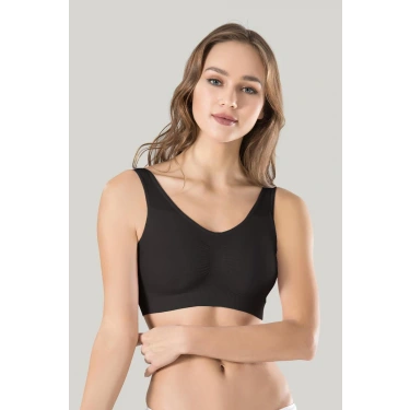 Kadın Siyah Kalın Askılı Çıkarılabilir Pedli Örme Seamless Dikişsiz Basic Büstiyer