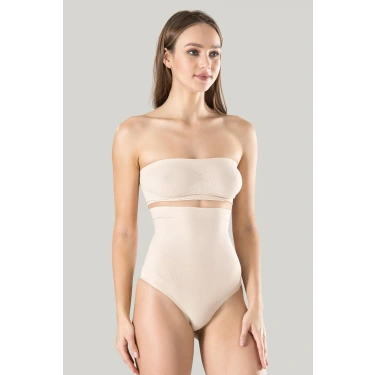 Kadın Ten Dikişsiz Eksta Yüksek Bel Silikon Mideli String 1 Beden Inceltici Külot Korse