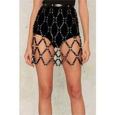 Kare Detaylı Şık Deri Harness Etek - Brf694_kopya(1)