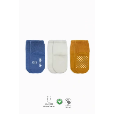 Kaymaz Penye Soket Çorap 3lü  İndigo Ekru Hardal