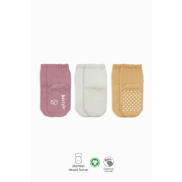 Kaymaz Penye Soket Çorap 3lü  Pudra Ekru Somon