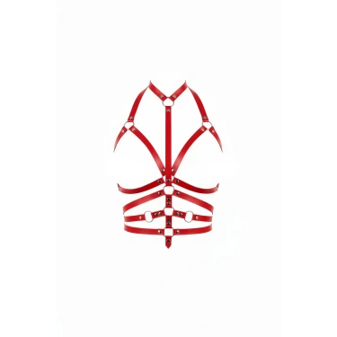 Kırmızı Göğüs Harness Deri Halka Detaylı Vücut Aksesuarı - Brf24