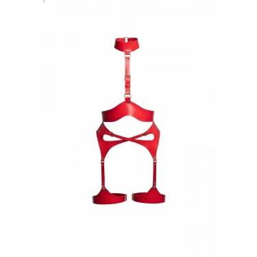 Kırmızı Harness Takım Gerdanlık Detaylı Tokalı Deri - Brf1196