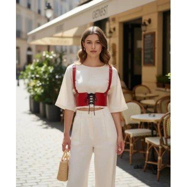 Kırmızı Kadın Kemer Bağcıklı Korse Bel Aksesuarı - Brf1429