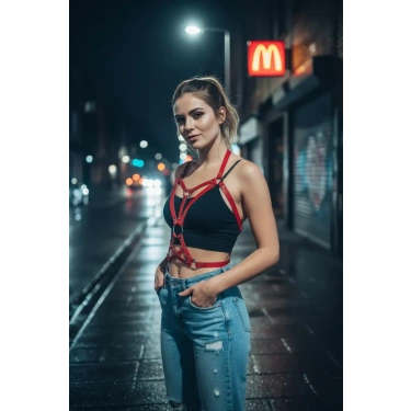 Kırmızı Kadın Kemer Halka Detaylı Vücut Kemer - Brf107