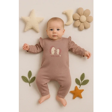 Kirpi Nakışlı % 100 Pamuk Kız Bebek Tulum