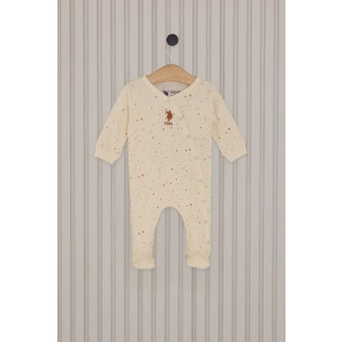 Kız Bebek Patikli Tulum  Krem