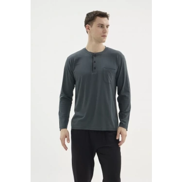 Kocabey Bu-26360 Erkek Midi Yaka Battal Pijama Takımı