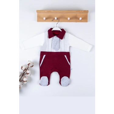 Kravat Aksesuarlı Ayaklı % 100 Pamuklu Erkek Bebek Tulumu