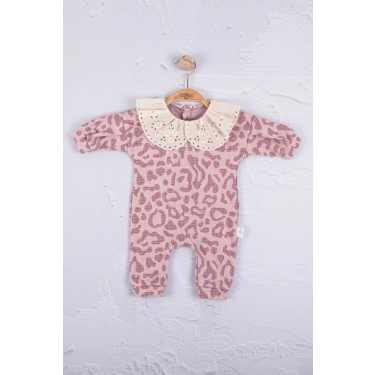 Leopar Dama Desenli % 100 Pamuk Kız Bebek Tulum