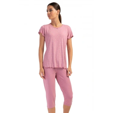 Likralı Viskon Battal Kayık Yaka Kısa Kol Kapri Ta