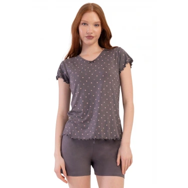 Likralı Viskon Battal V Yaka Kısa Kol Eteği Oval Ş