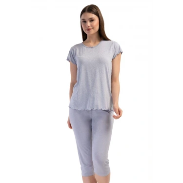 Likralı Viskon V Yaka Kısa Kol Eteği Oval Kapri Ta