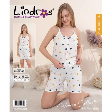 Lindros Br-01355 Kadın İp Askılı Bürümcük Düğmeli Şort Takım