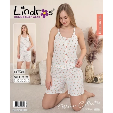 Lindros Br-01408 Kadın İp Askılı Bürümcük Düğmeli Şort Takım