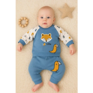 Littie Fox Nakışlı % 100 Pamuklu 2li Erkek Takım