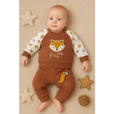 Littie Fox Nakışlı % 100 Pamuklu 2li Erkek Takım