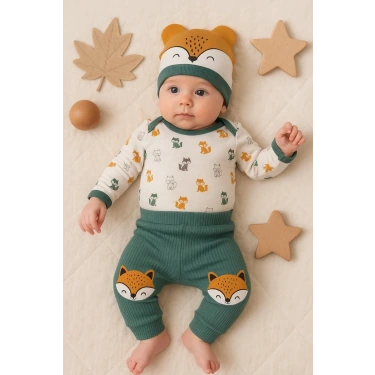 Little Fox Desenli 3lü % 100 Pamuklu Erkek Takım