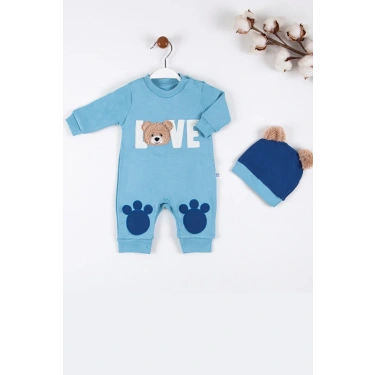 Love Bear Nakışlı % 100 Pamuk Erkek Bebek Tulumu