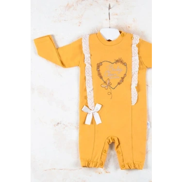 Love Kalp Nakışlı % 100 Pamuk Kız Bebek Tulumu