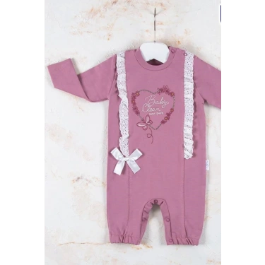 Love Kalp Nakışlı % 100 Pamuk Kız Bebek Tulumu