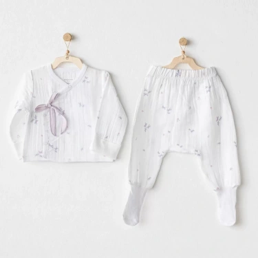 Magical Butterfly Müslin 2li Zıbın Takım White