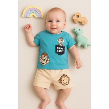 Maymun Desenli 2li Erkek Bebek Takım