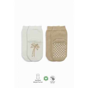 Meyve Figürlü Kaymaz Soket Çorap 2li  Bej Ekru