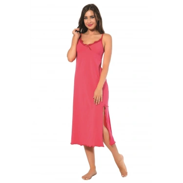 Moda Bayan İp Askılı Uzun Gecelik Fuşya