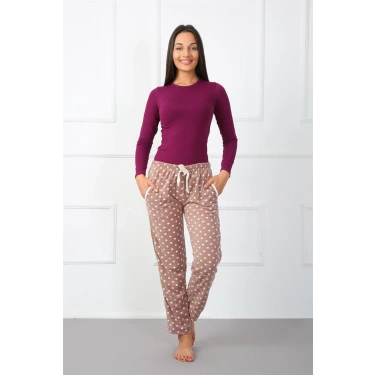 Moda Bayan Polar Tek Alt Pijama Kahve