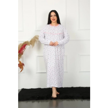 Moda Büyük Beden Uzun Kol Beyaz Anne Gecelik