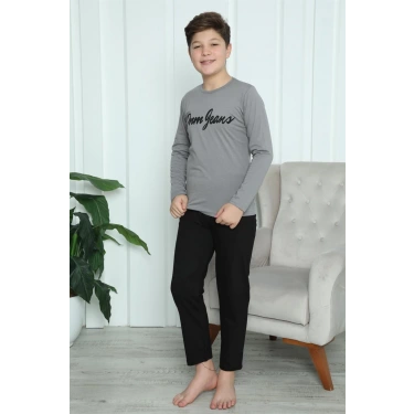 Moda Erkek Çocuk Penye Pijama Takım Füme