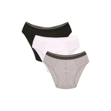 Moda Erkek Pamuk 3lü Siyah Beyaz Gri Likralı Slip