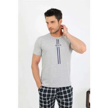 Moda Erkek Pamuk Kısa Kol Pijama Takım Gri