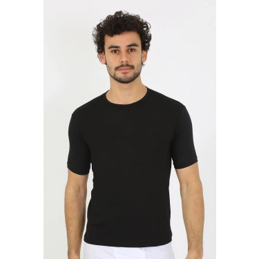 Moda Erkek Sıfır Yaka Likralı Siyah T-Shirt